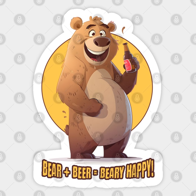 Bear + Beer = Beary Happy Drinking Bear Sticker by snipcute